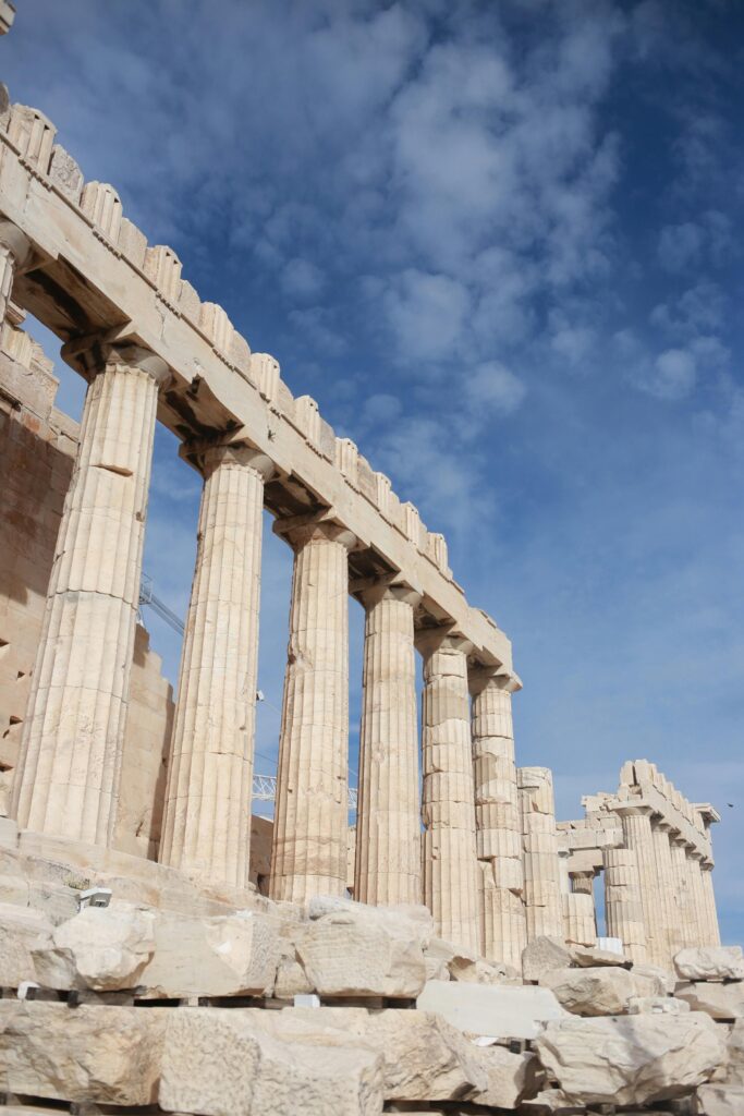 free photo of colonnade in parthenon ruins in athens